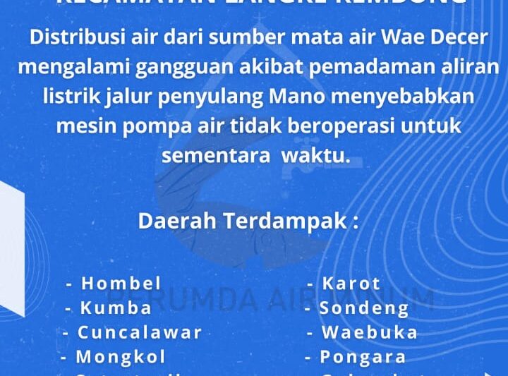 Tangkapan layar pengumuman dari Perumda Tirta Komodo terkait gangguan air bersih di Ruteng pada Selasa, 14 Oktober 2025.(Dok.FajarNTT/ Yulianus Onca)