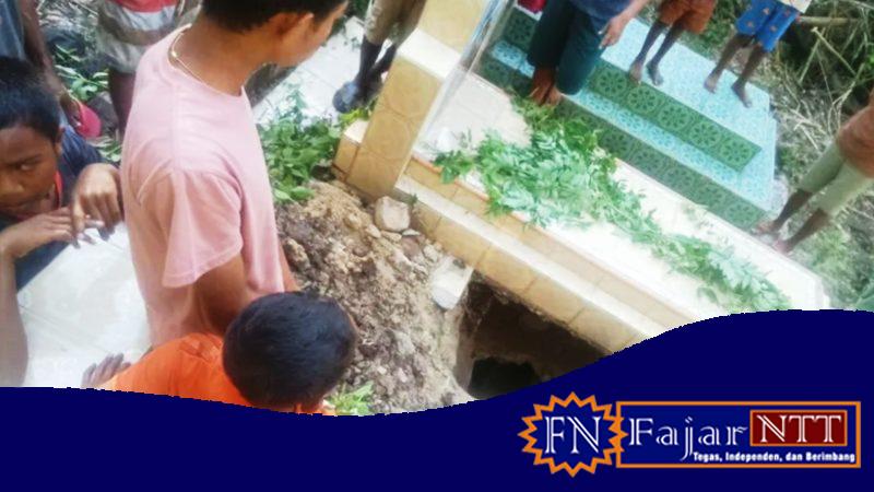 Warga Dusun Webaha, Kabupaten Belu dikejutkan dengan kondisi makam yang ditemukan terbongkar. (Sumber foto: Infolabuanbajo.id)