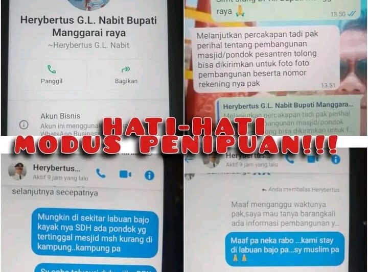 Tangkapan layar akun palsu yang melakukan upaya penipuan mengatasnamakan Bupati Manggarai. (Dok.Fajar NTT)