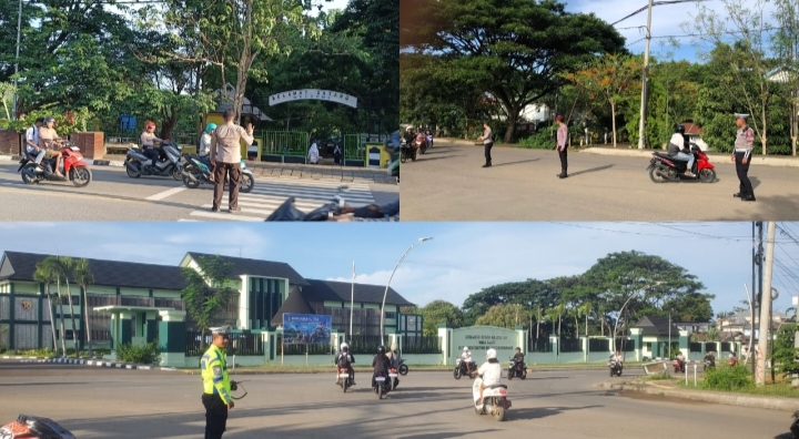 Anggota Polres Manggarai Barat sedang melaksanakan kegiatan pengaturan lalu lintas di sejumlah ruas jalan utama Kota Labuan Bajo pada Selasa pagi, 11 November 2025 (Kolase Foto: Nurjana)